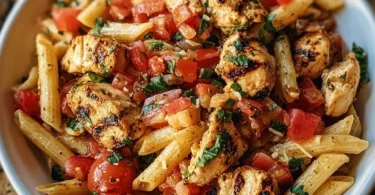 Delicious Bruschetta Chicken Pasta with fresh tomatoes and herbs