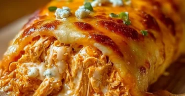 Delicious Buffalo Chicken Cheese Bake served in a baking dish.