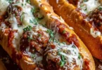 Delicious cheesy meatball subs loaded with melted cheese and savory meatballs.