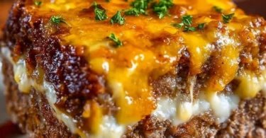 Delicious cheesy meatloaf casserole baked to perfection
