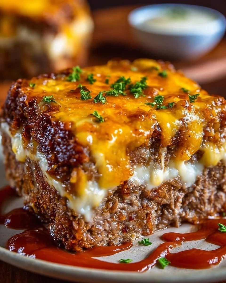 Delicious cheesy meatloaf casserole baked to perfection