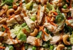 Delicious Chicken Cashew Crunch Salad with fresh vegetables and cashews