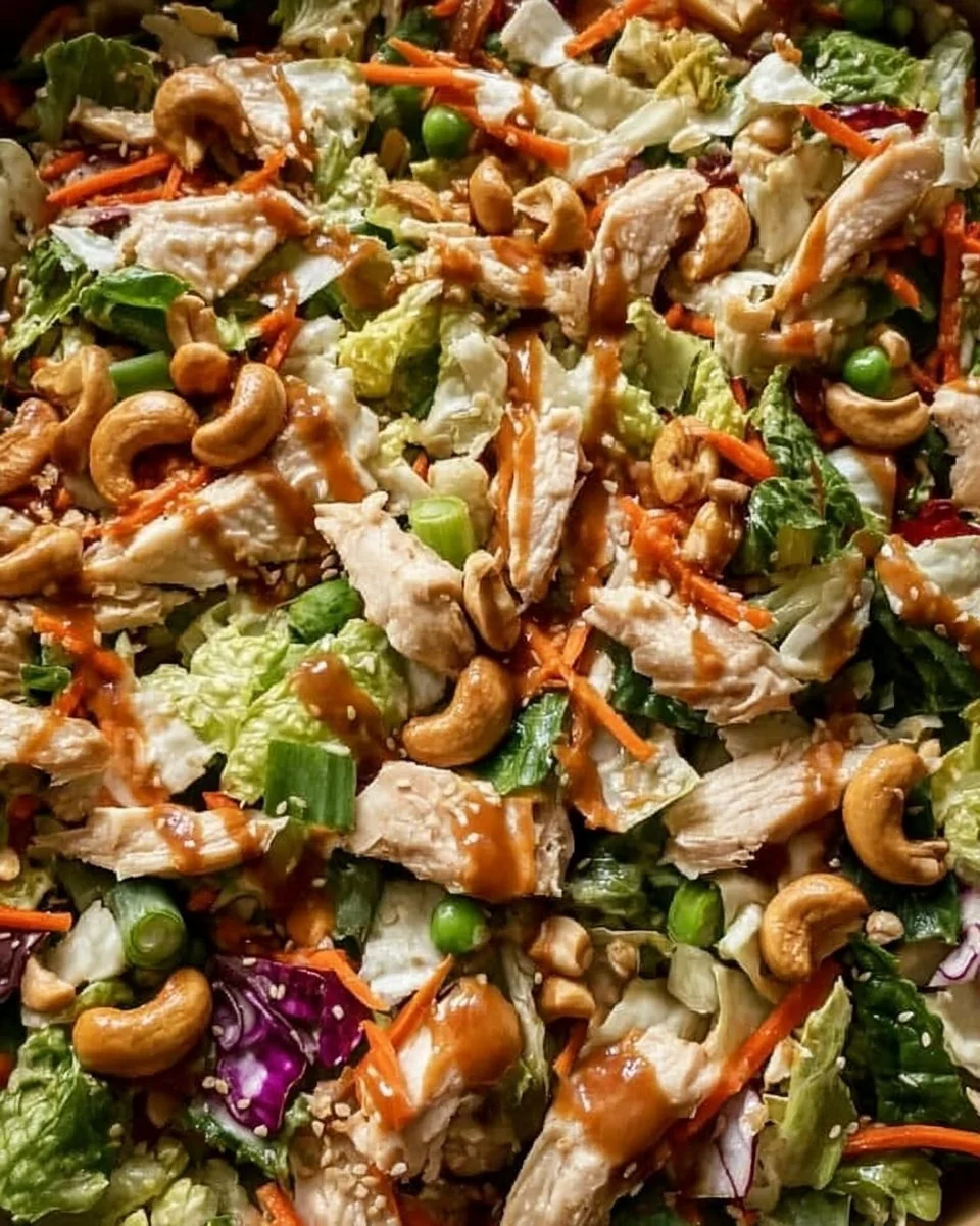 Delicious Chicken Cashew Crunch Salad with fresh vegetables and cashews