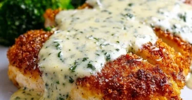 Delicious Chicken in Basil Cream Sauce garnished with fresh basil leaves