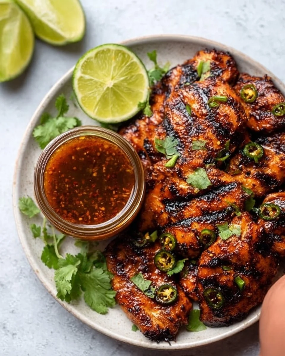 Homemade chili lime marinade in a glass bowl with fresh ingredients