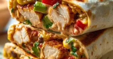 Delicious Chipotle Ranch Grilled Chicken Burrito filled with fresh ingredients