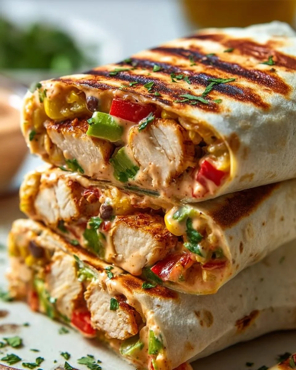 Delicious Chipotle Ranch Grilled Chicken Burrito filled with fresh ingredients