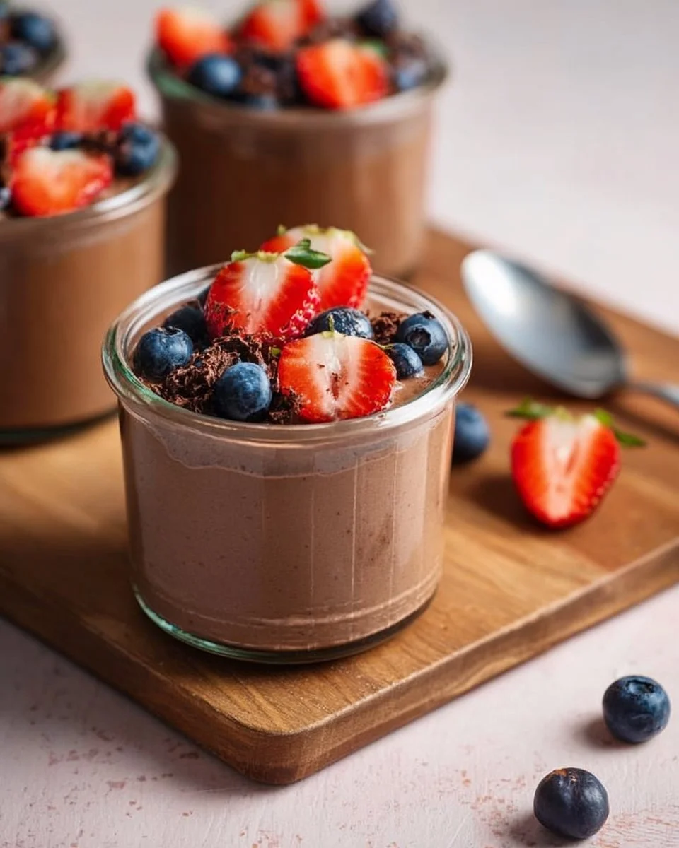 Delicious chocolate protein pudding in a bowl, perfect for a healthy dessert.