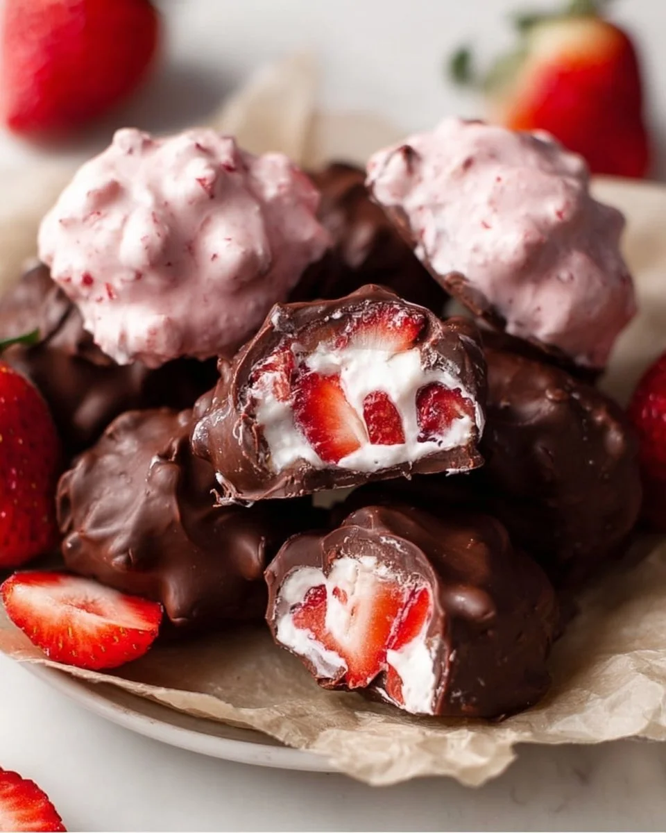 Chocolate Strawberry Yogurt Clusters ready to be enjoyed as a sweet snack.