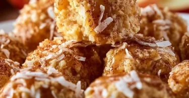 Plate of cinnamon apple cottage cheese bites garnished with cinnamon and apple slices