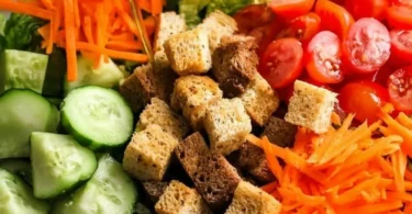 Classic house salad with mixed greens, tomatoes, cucumbers, and dressing.