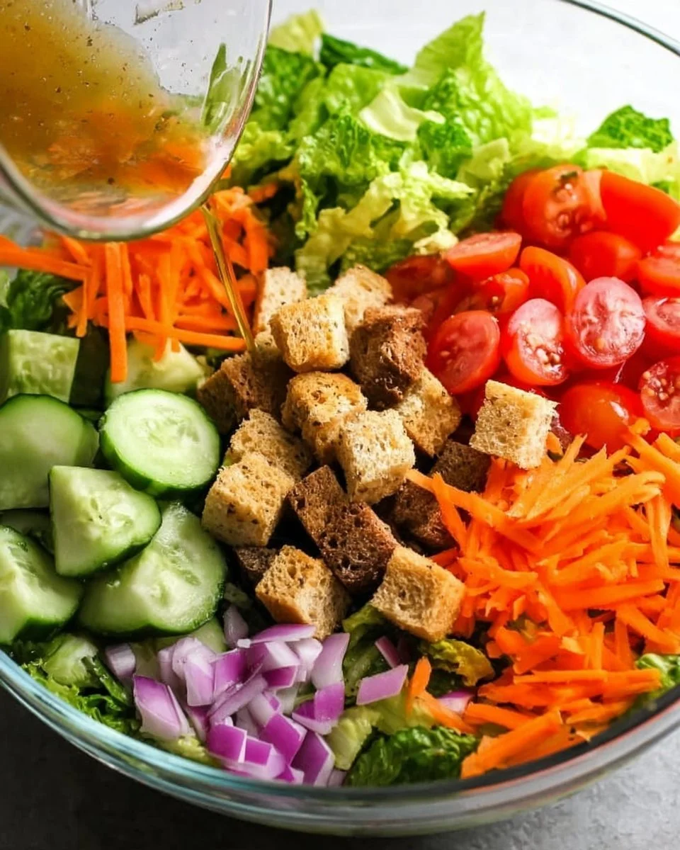 Classic house salad with mixed greens, tomatoes, cucumbers, and dressing.