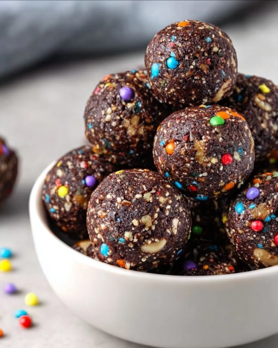 Deliciously rich Cosmic Brownie Bites with colorful sprinkles.