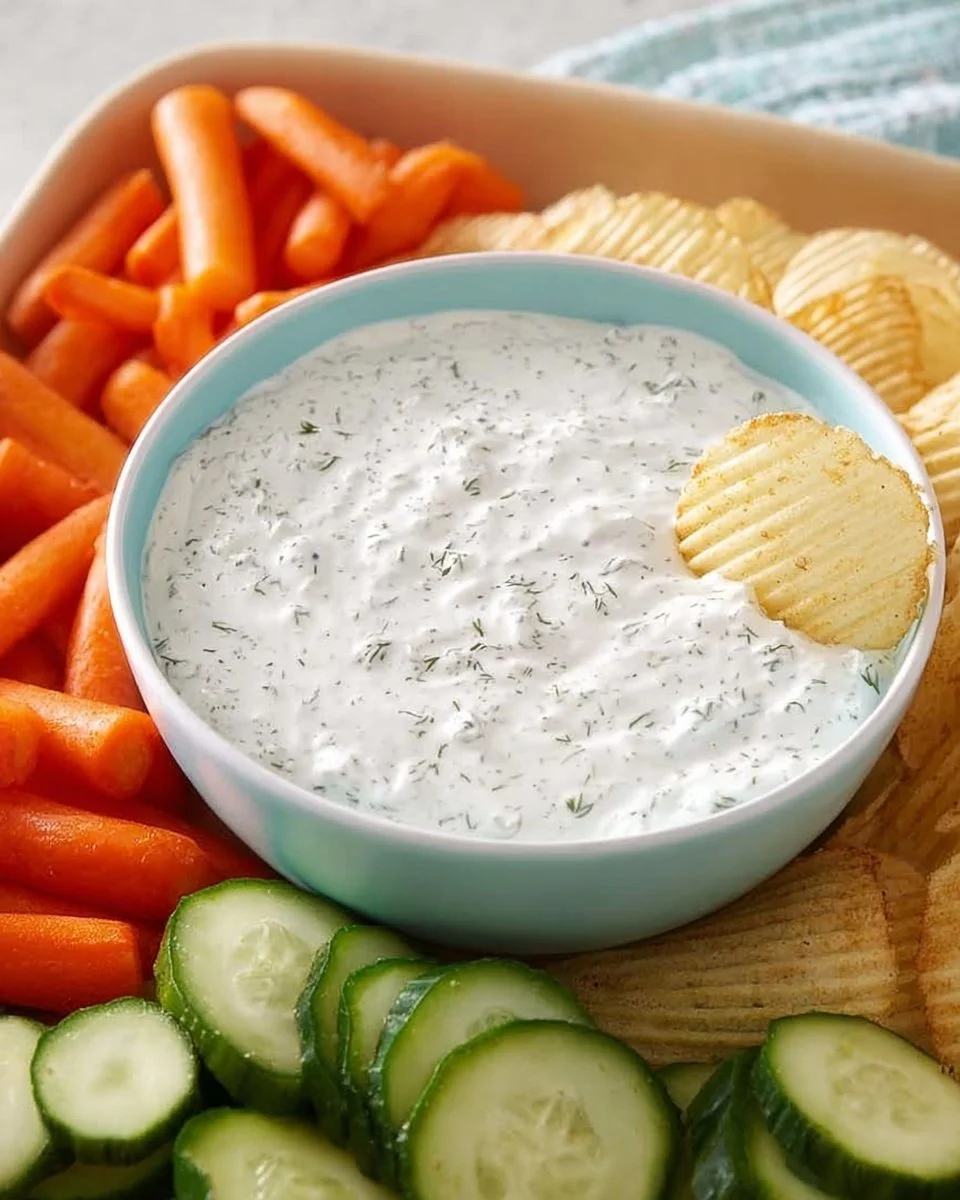 Creamy Cottage Cheese Ranch Dip served with vegetables for dipping