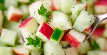 Cucumber Apple Salad with fresh cucumbers and apple slices in a bowl