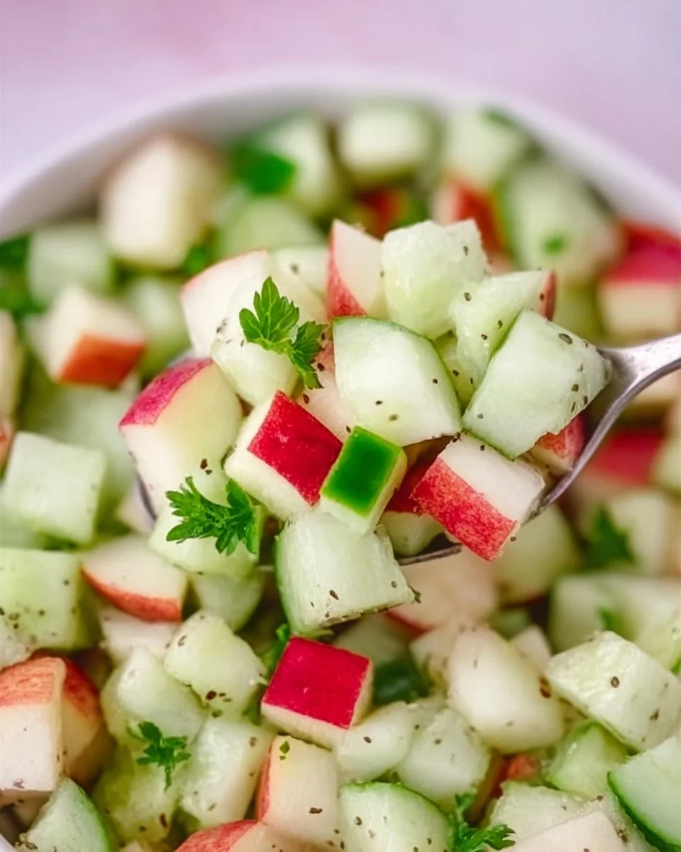 Cucumber Apple Salad with fresh cucumbers and apple slices in a bowl