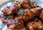 Delicious soy garlic chicken thighs served on a plate with fresh herbs