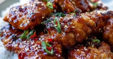 Delicious soy garlic chicken thighs served on a plate with fresh herbs