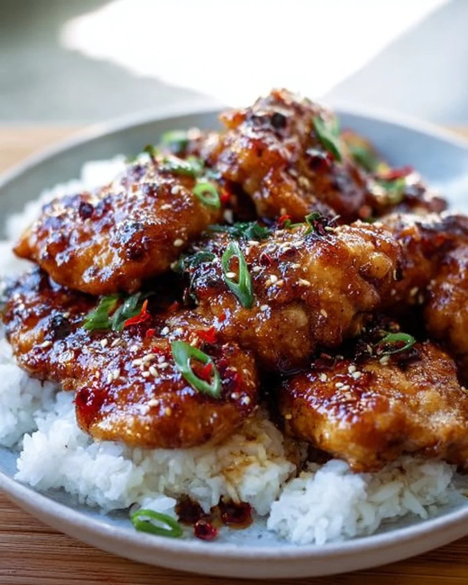 Delicious soy garlic chicken thighs served on a plate with fresh herbs