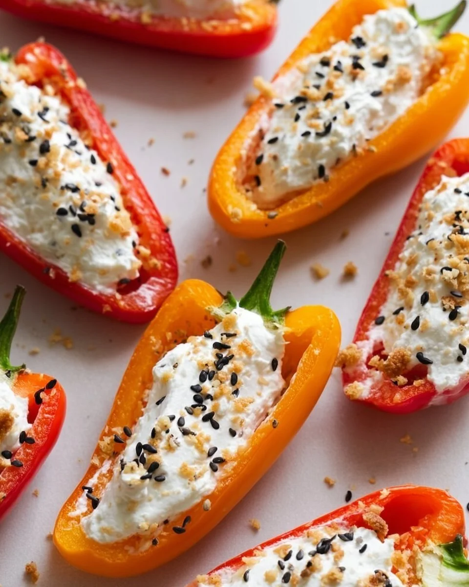 Vibrant cream cheese stuffed mini bell peppers on a serving platter