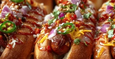 Delicious Firecracker Hot Dogs on a grill, ready for a summer barbecue
