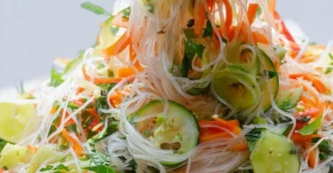 Fresh Vietnamese Noodle Salad with colorful vegetables and herbs