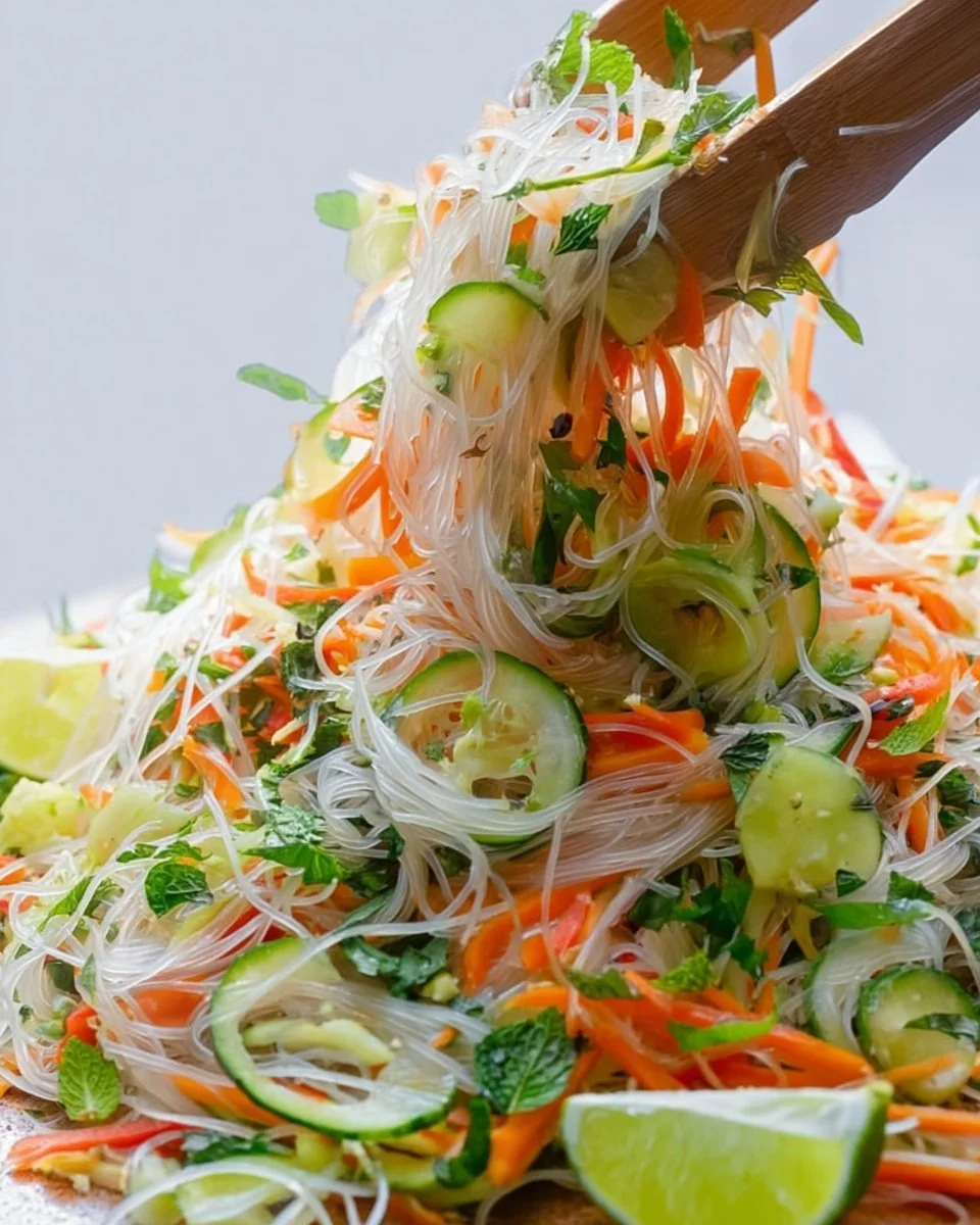 Fresh Vietnamese Noodle Salad with colorful vegetables and herbs