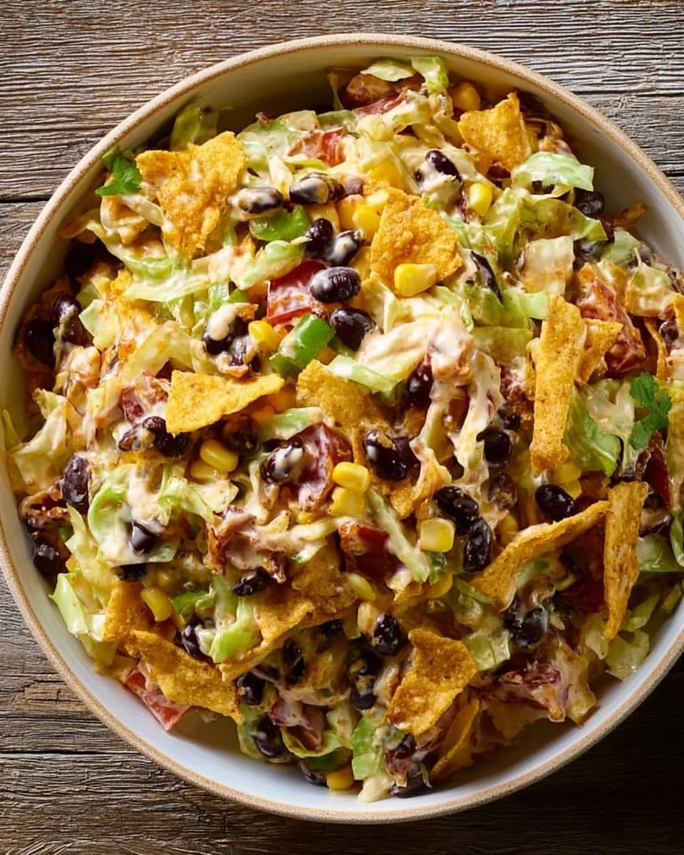 Delicious Frito Cowboy Cabbage dish prepared with toppings and served in a bowl