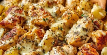 Garlic Parmesan Chicken and Potatoes Skillet - a tasty one-pan meal