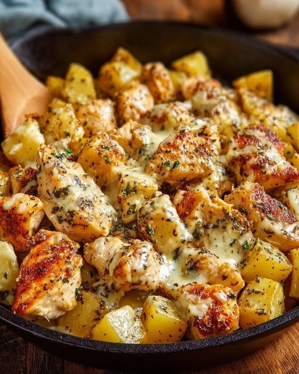 Garlic Parmesan Chicken and Potatoes Skillet