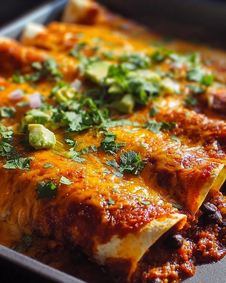 Ground Turkey Black Bean Enchiladas topped with fresh cilantro and cheese