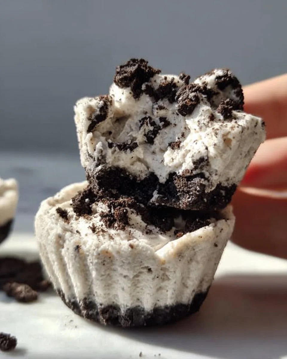 Healthy No-Bake Oreo Cheesecake Bites with crushed Oreos and cheesecake filling