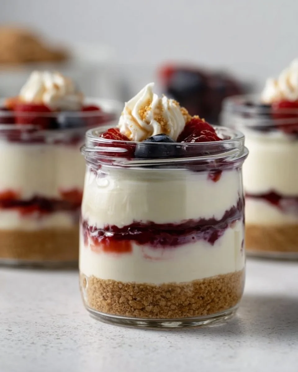 Healthy protein cheesecake jars with a creamy texture and tasty toppings