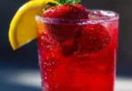 A refreshing glass of Hibiscus Tea Strawberry-Lemonade with mint garnish.