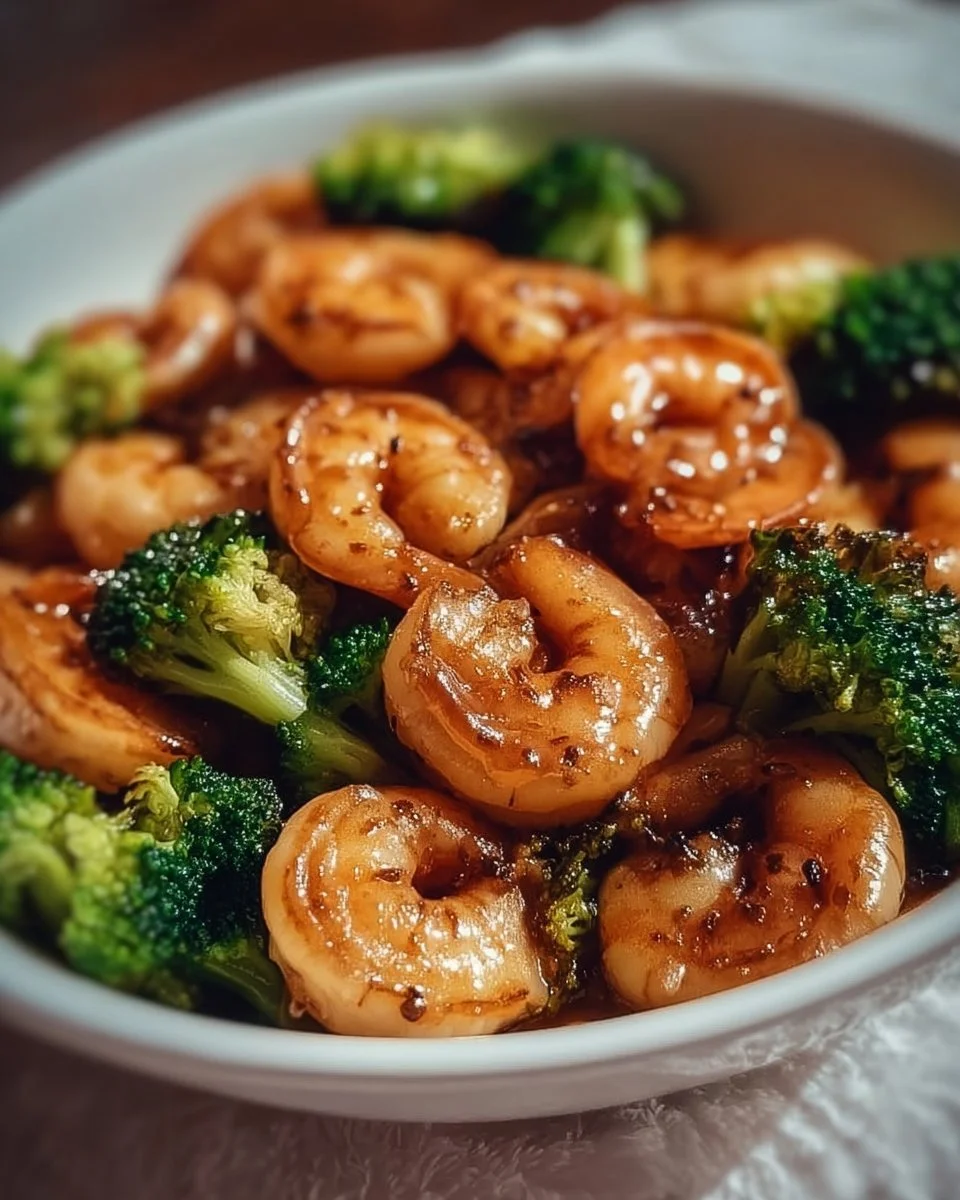 High-protein honey garlic shrimp served on a plate with garnish.