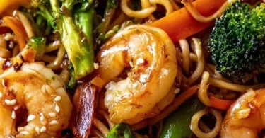 High-protein one-pan shrimp stir fry with colorful vegetables