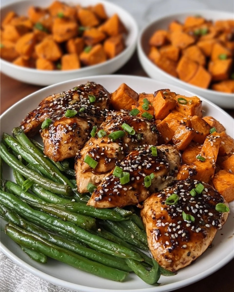 Delicious plate of Honey Garlic Chicken served with roasted sweet potato