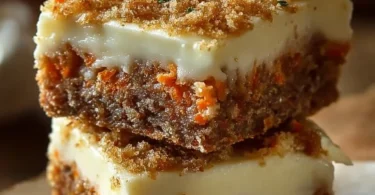 Irresistibly indulgent carrot cake cream cheese bars with frosting on a plate.
