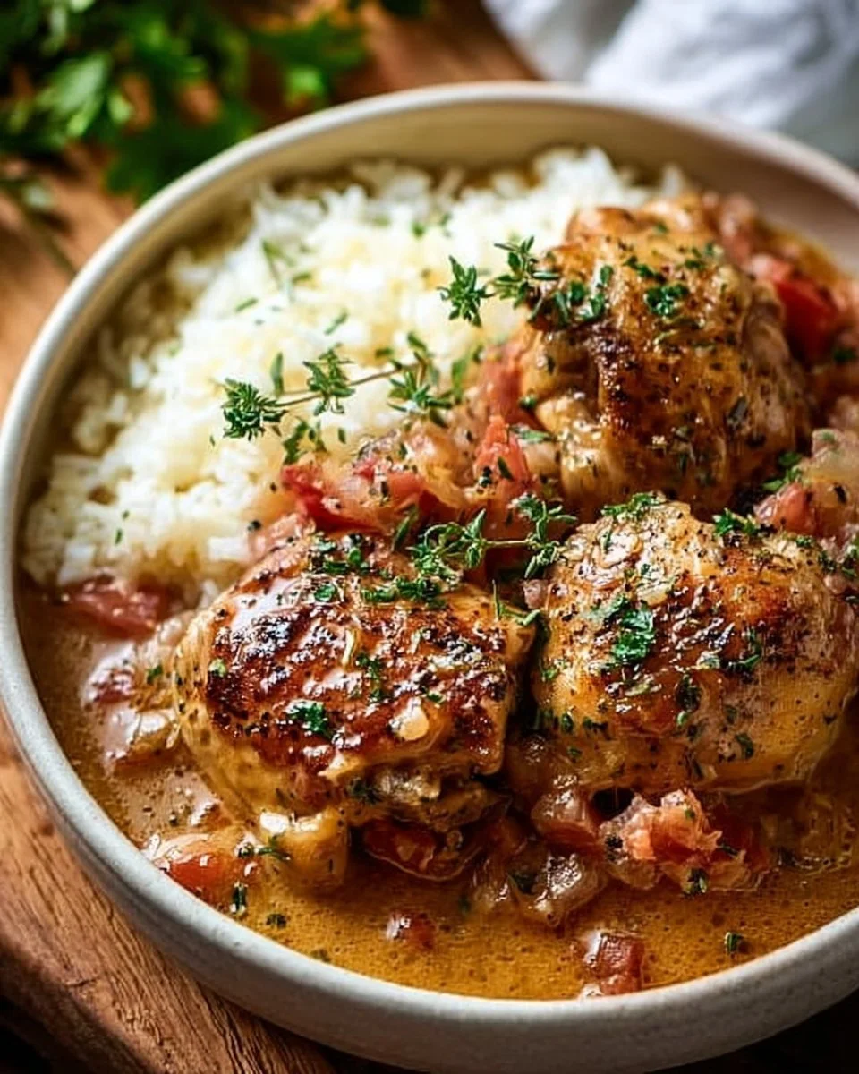 Italian Crockpot Chicken Thighs served in a bowl with herbs and spices.