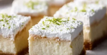 Delicious Key Lime Pie Bars topped with whipped cream and lime zest