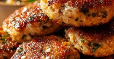 Mediterranean Chicken Patties garnished with fresh herbs and served on a plate