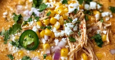 A bowl of flavorful Mexican street corn soup garnished with cilantro and lime.
