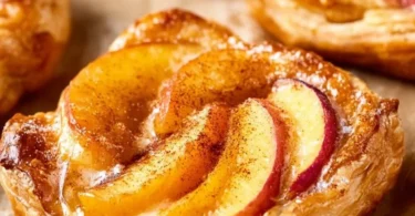 Mini peach and cream cheese tarts garnished with fresh peach slices