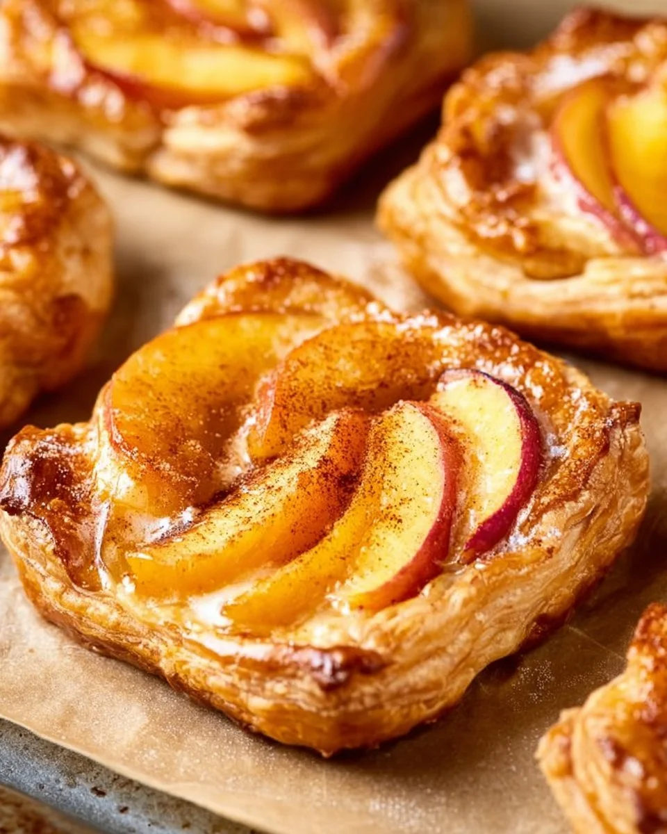 Mini peach and cream cheese tarts garnished with fresh peach slices