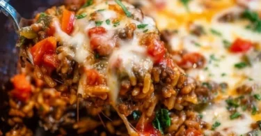 Delicious Pioneer Woman stuffed pepper casserole served in a bowl.