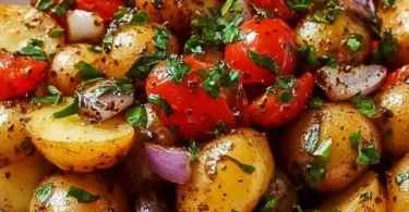 Delicious potato salad with balsamic vinaigrette in a bowl