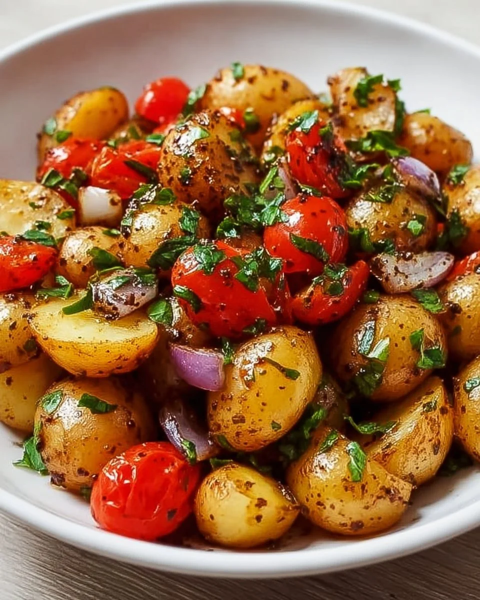 Delicious potato salad with balsamic vinaigrette in a bowl