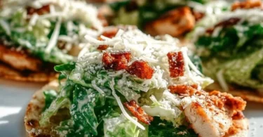 Smash Chicken Caesar Tacos with creamy dressing and fresh ingredients