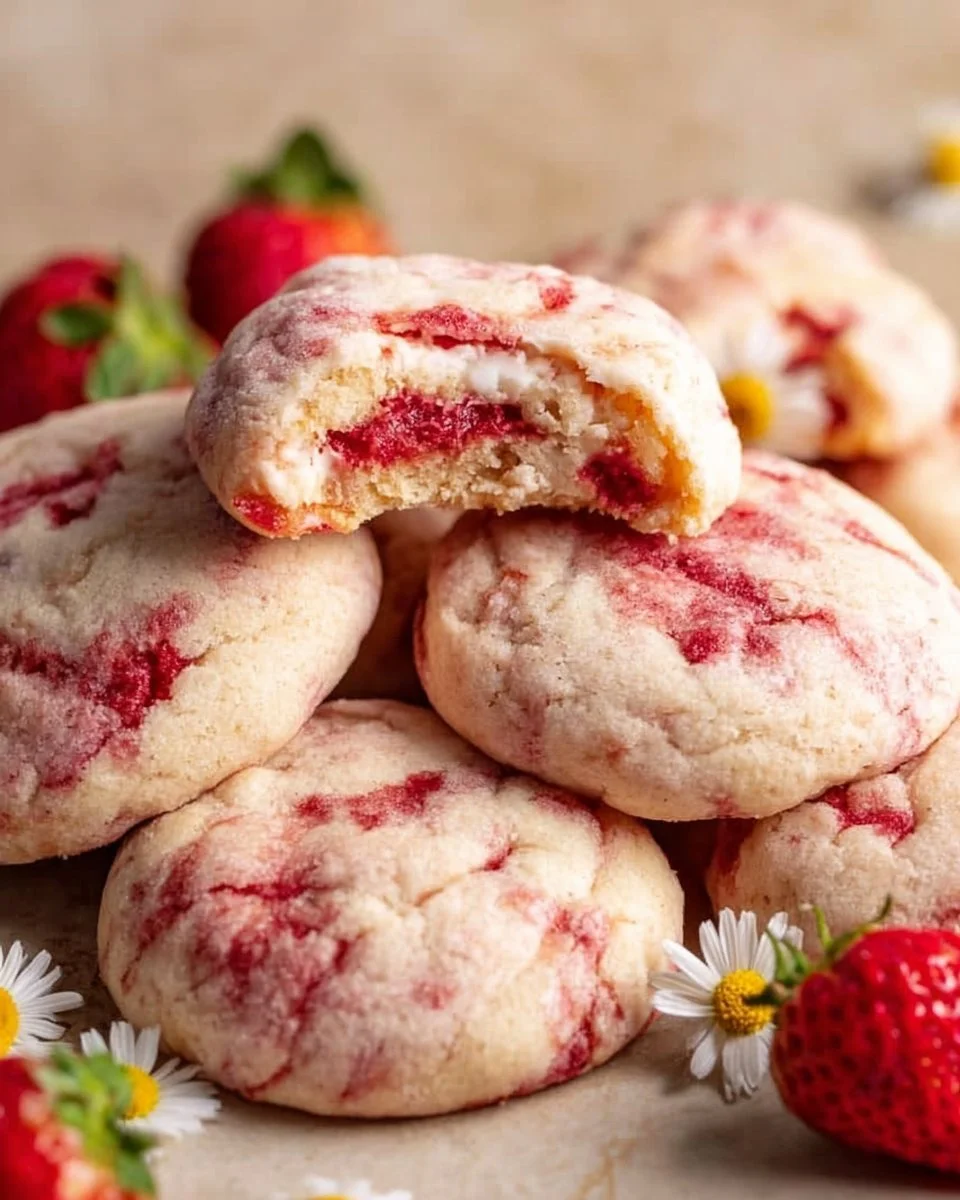 Strawberry Cheesecake Cookies with fresh strawberries and creamy cheesecake filling