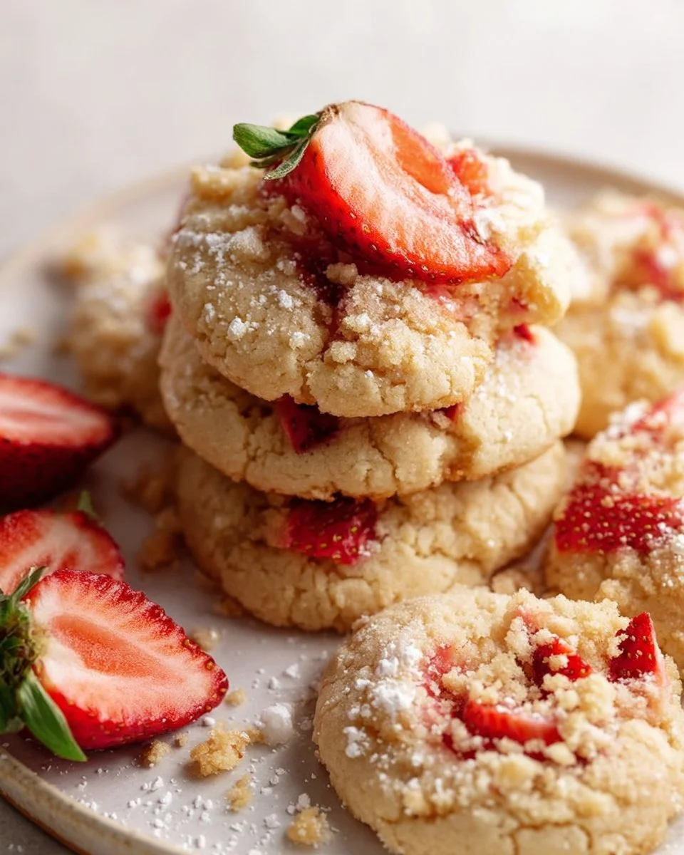 Delicious Strawberry Shortcake Cookies on a plate, perfect for dessert lovers